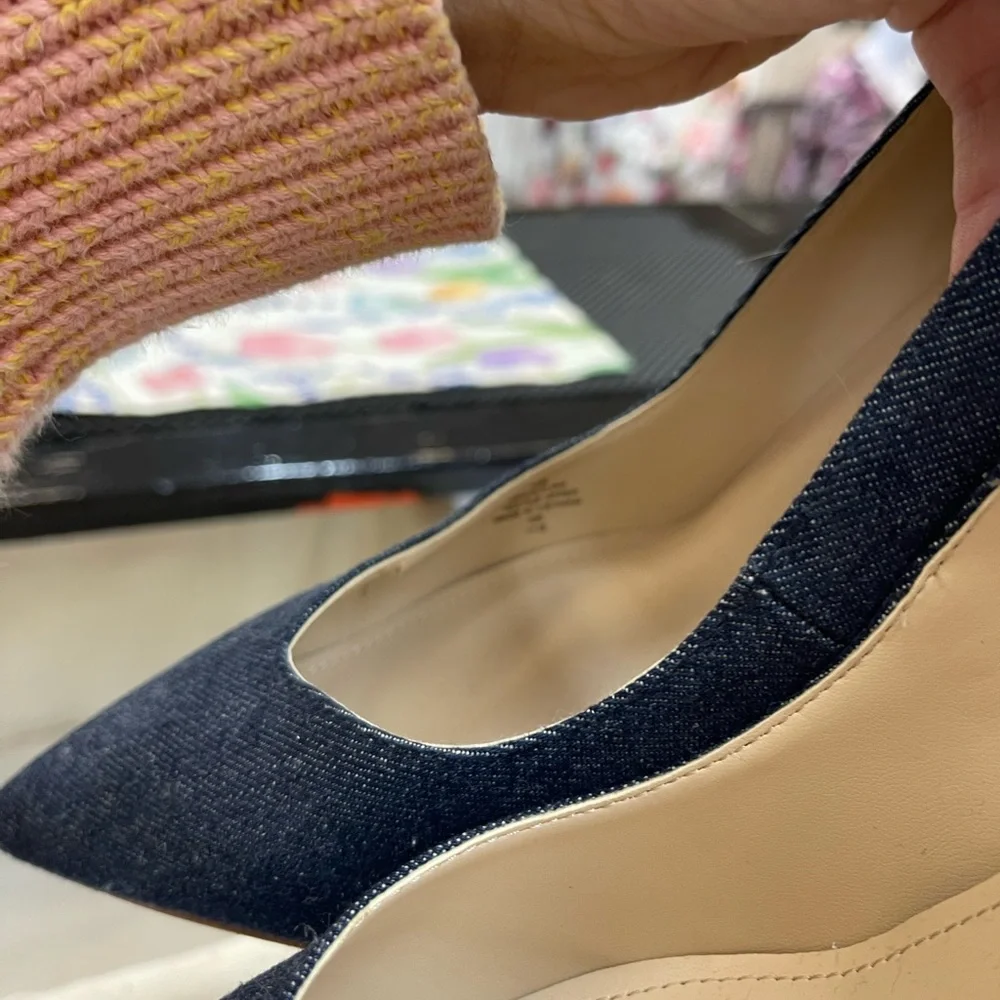 Marc Fisher Dark Denim Pointed Toe Block Heel Pumps - Picture 9 of 10